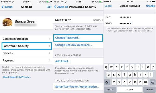 Cambia la password dell'ID Apple sul dispositivo iOS