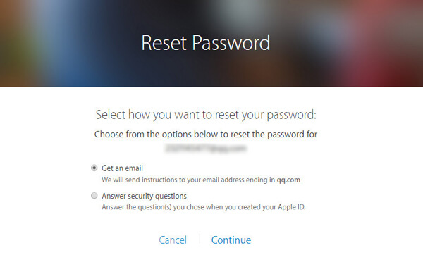 Выберите, чтобы получить электронную почту, чтобы сбросить пароль iTunes