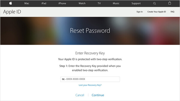 Tvåstegs återställningsnyckel för att återställa glömt iCloud-lösenord