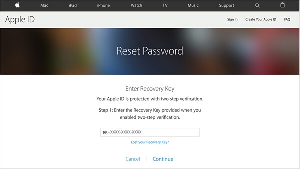 Chiave di ripristino in due passaggi per ripristinare la password iCloud dimenticata