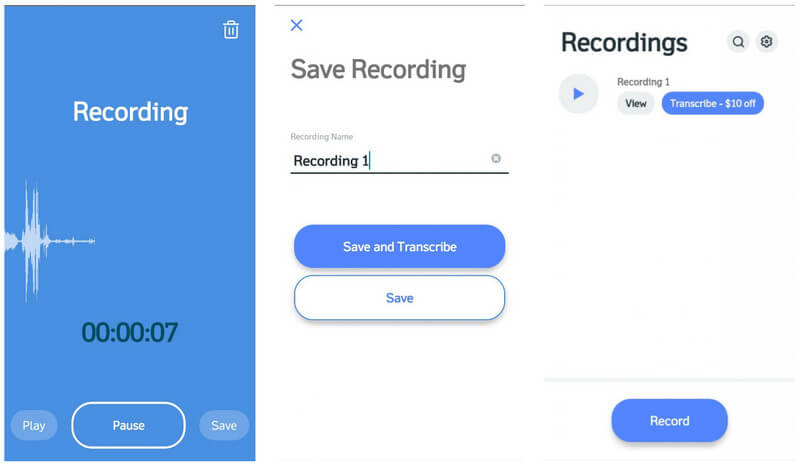 Aplikace Rev Voice Recorder