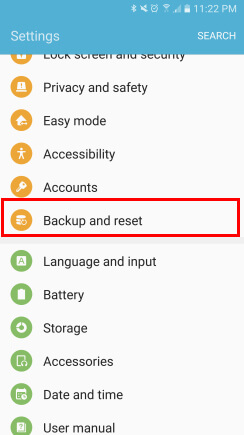 Backup og Reset