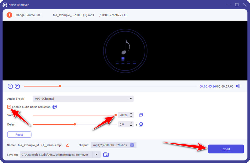 Esporta audio modificato