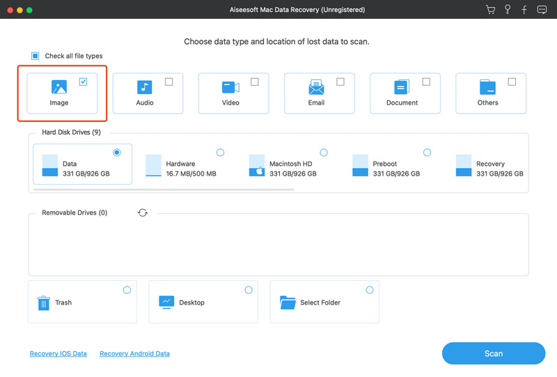Mac Data Recovery Choose Image File Type