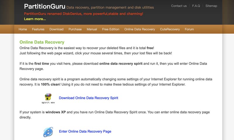 Online Data Recovery Partitionguru