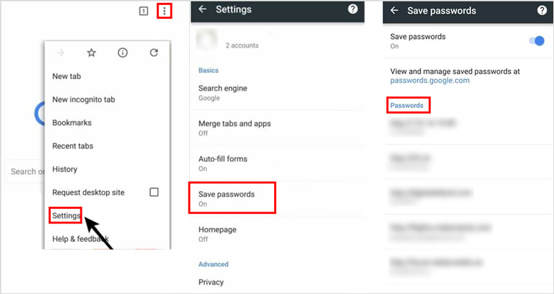 Manage Passwords in Chrome for Android