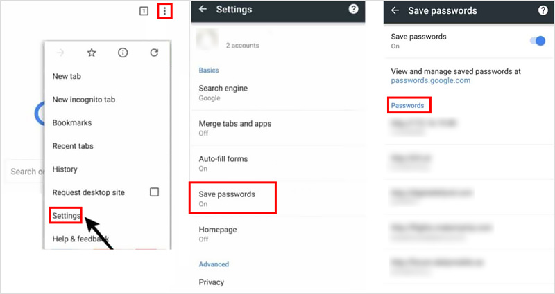 Gestisci le password in Chrome per Android