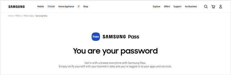 Samsung Pass hjemmeside