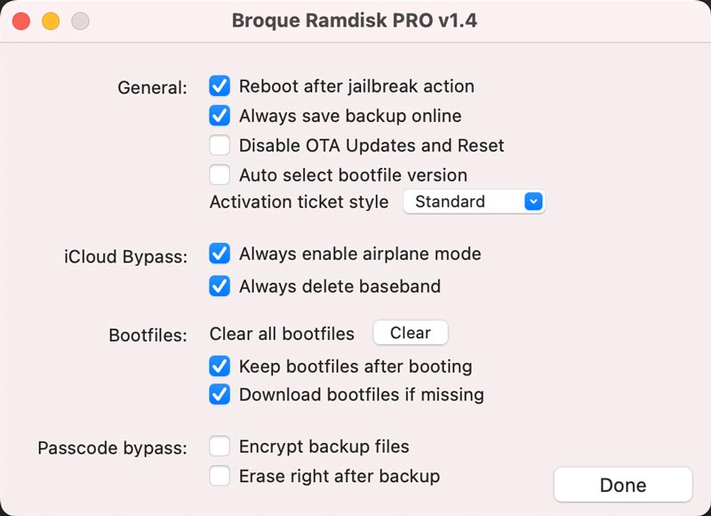 Broque Ramdisk Pro Icloud Bypass Settings