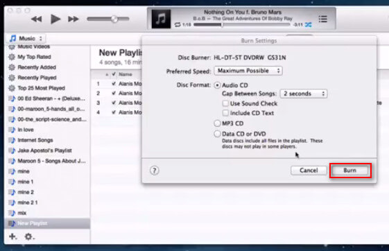 Burn a CD on iTunes