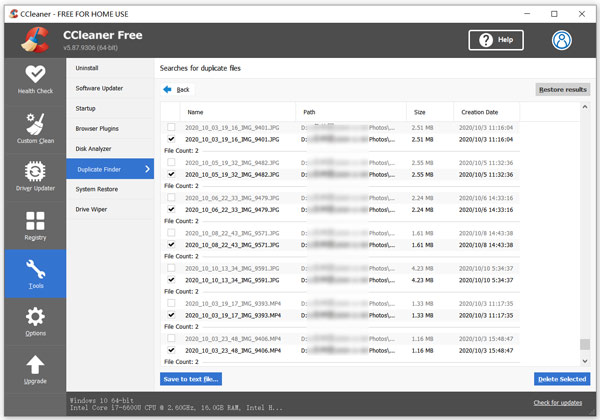 Elimina file selezionato