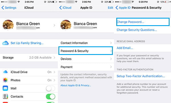 Cambia password iCloud