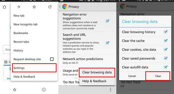 Vymazat mezipaměť Android (v prohlížeči Chrome)
