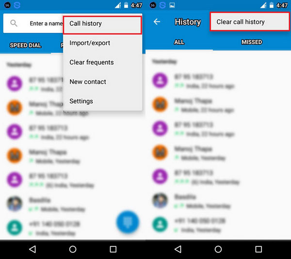 Очистить историю звонков на Android
