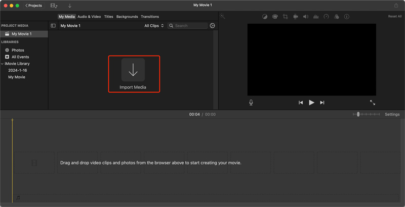 iMovie Importmedier