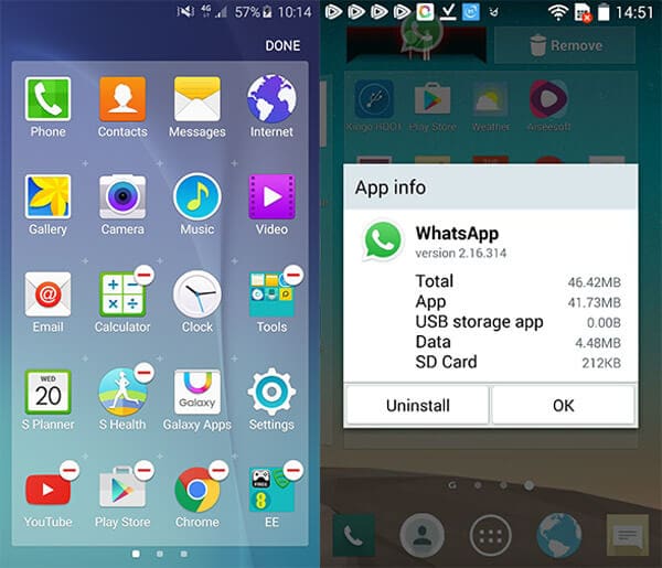 Afinstaller apps fra Android Homescreen