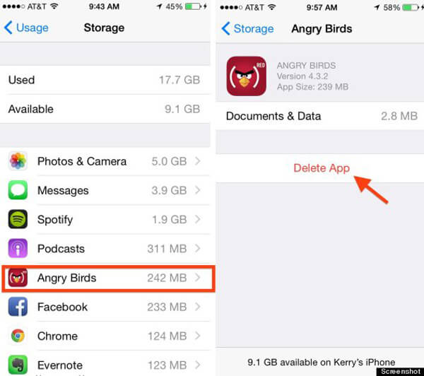 Slet apps fra iPhone Storage Settings