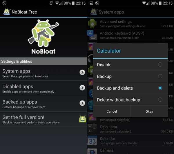 NoBloat Free, aby odinstalować aplikacje na Androida