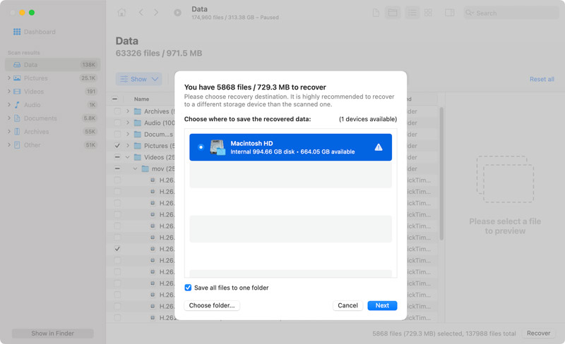 Salva i file recuperati da Disk Drill