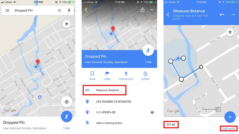 Zmierz odległość Aplikacja Mapy Google Iphone