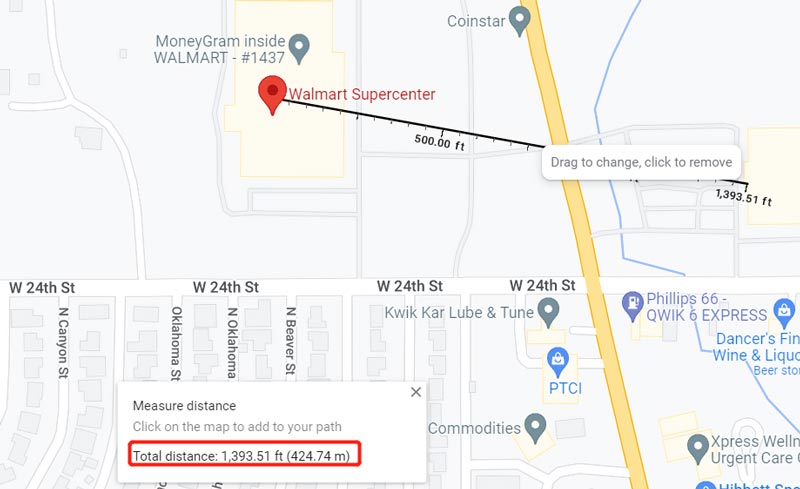 Измерьте расстояние Google Maps