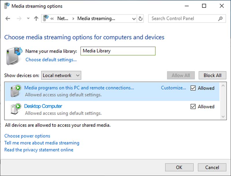 Настройка DLNA Windows 10 Параметры потоковой передачи мультимедиа