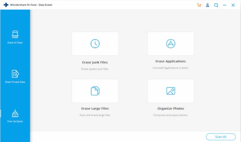 Dr Fone Data Eraser Grensesnitt
