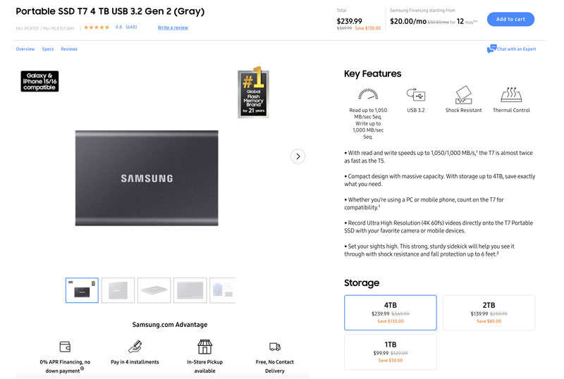 Samsung bärbar SSD T7