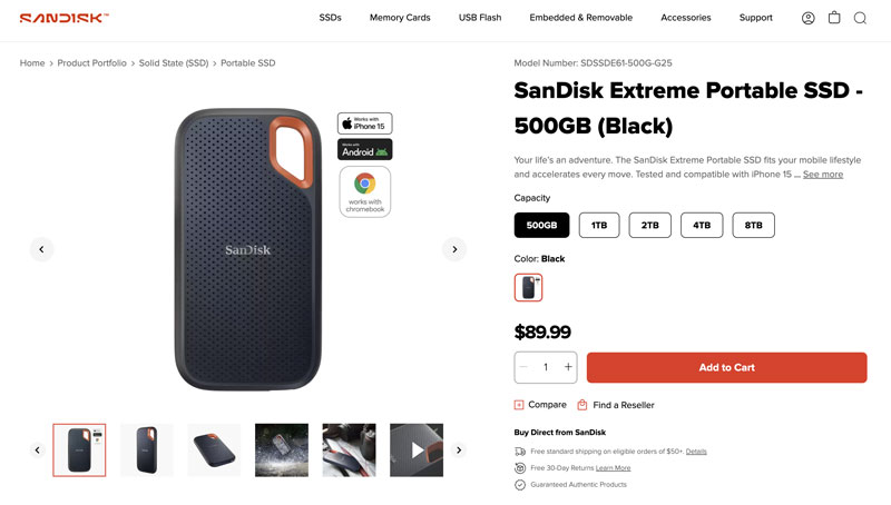 Sandisk Extreme bärbar SSD
