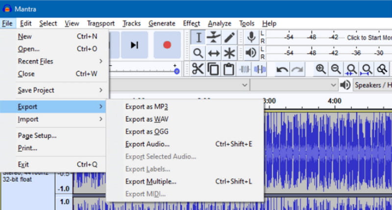Audacity Export MP3 Export audio MP4-ből