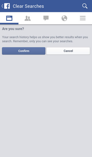 确认清除Android手机或iPhone上的Facebook搜索记录