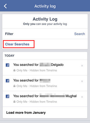 Facebook-søgehistorik på Android-telefon eller iPhone