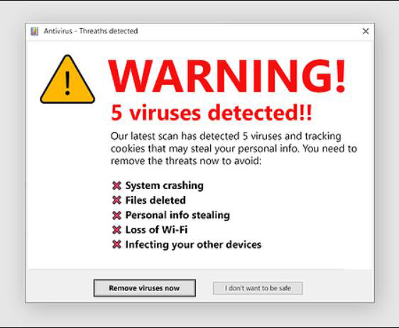 Esempio di avviso di virus falso