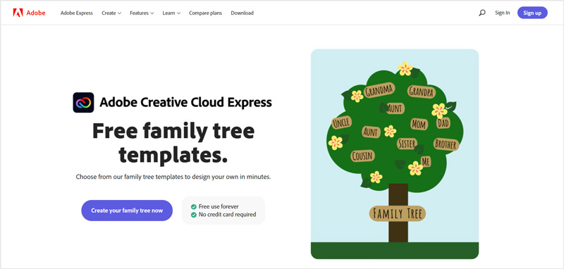 Gratis stamboomsjablonen Adobe Express