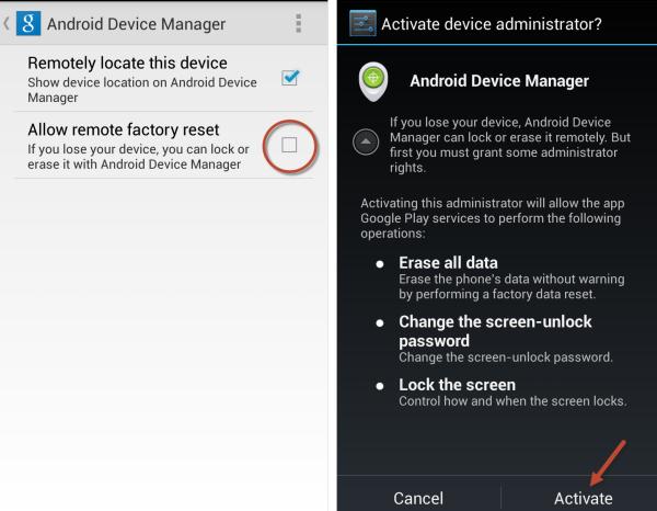 Enable Android Device Manager