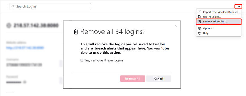 Firefox Fjern alle logins