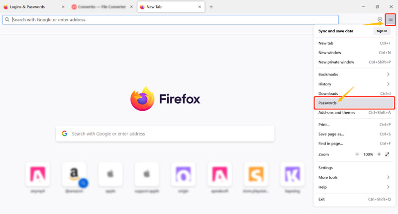 přejděte do Firefox Password Manager