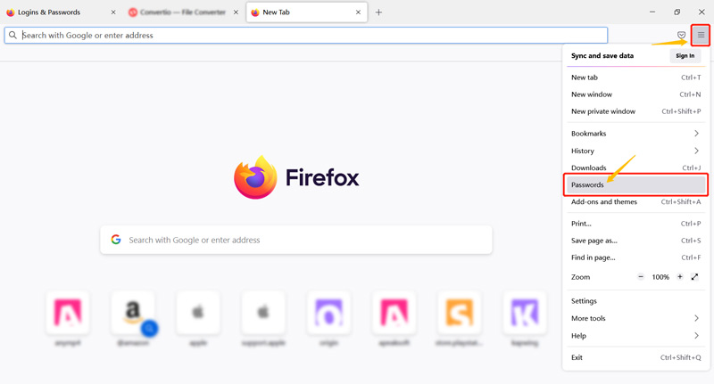 轉到 Firefox 密碼管理器