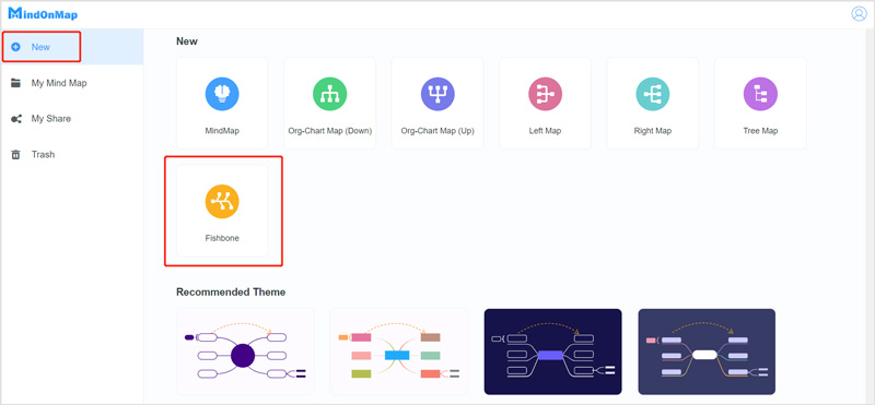 Выберите создание диаграммы «рыбья кость» MindOnMap