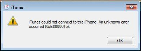 iTunes Error 0xe8000015