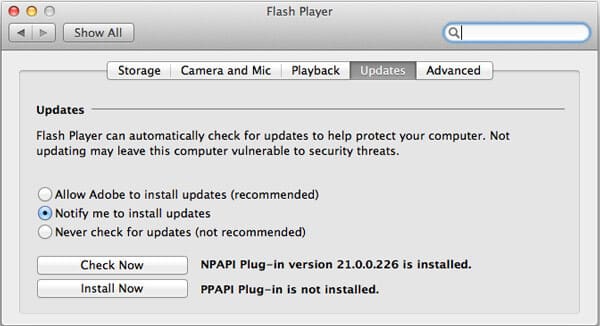 Adobe Flash Player-update op Mac