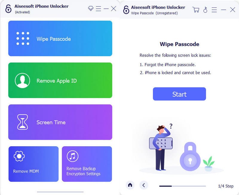 Aiseesoft iPhone Unlocker Wipe Passcode