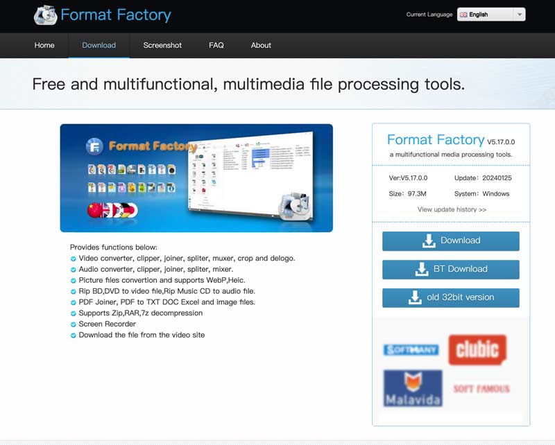 Веб-сайт загрузки Format Factory