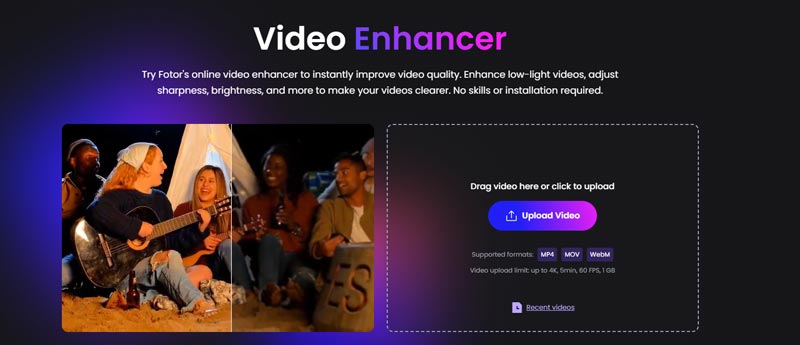 Fotor Video Enhancer Interface