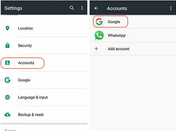Account Google su Android