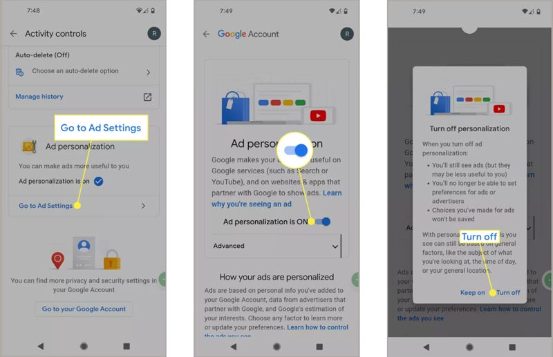 Disattiva la personalizzazione degli annunci di Google