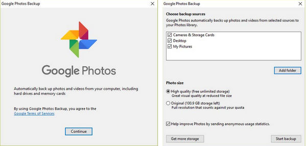 Google Fotos sikkerhedskopi på computeren