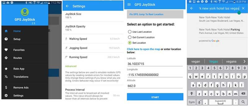 GPS JoyStick -sovelluksen asetukset