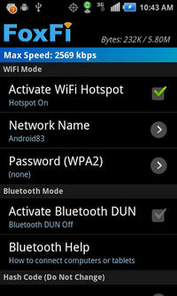 Aplikace FoxFi Hotspot