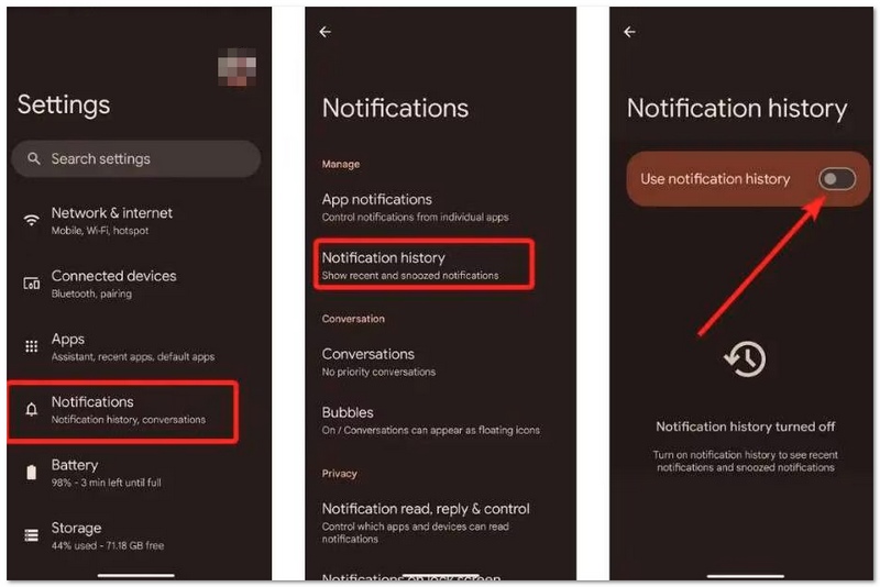 Recover Via Notification History